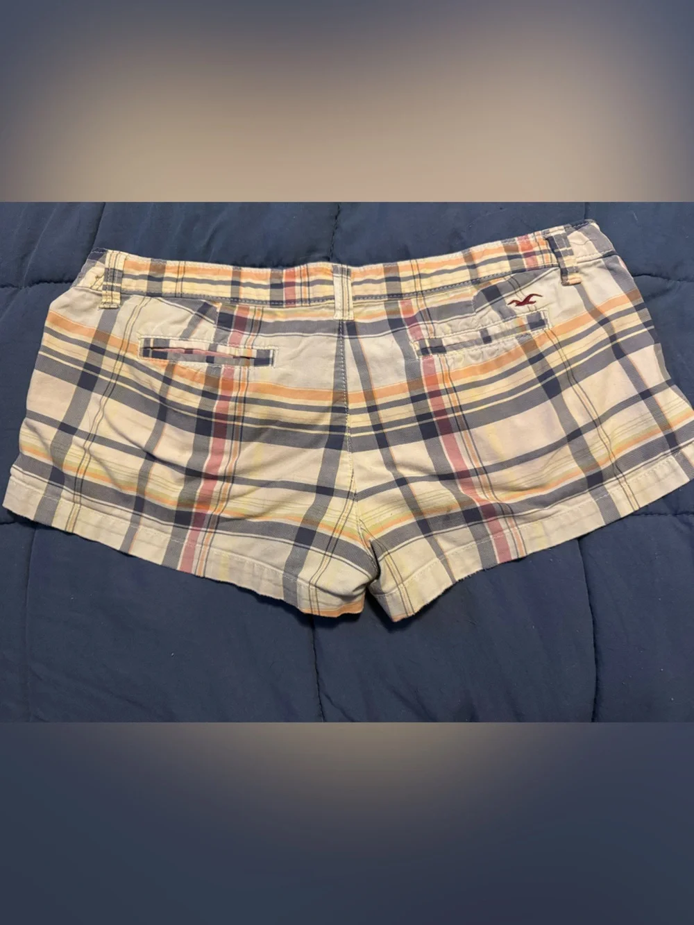 Hollister Plaid Shorts in Cream, Navy & Orange